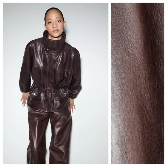 NWT. Zara ZW Collection Limited Edition Burgundy Leather Balloon Trousers Size M